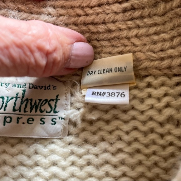 Rare 100% Wool Cardigan Eagle Ski Zip-up Sweater Oversized Cream Brown Unisex - Picture 4 of 9